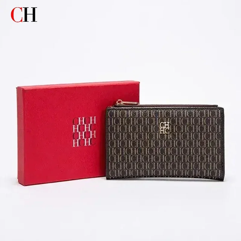 CH Wallet For Women Luxury Monogram Card Holder Fashion Zipper Coin Purse Elegant Leather Clutch Bag For Daily Use Gift