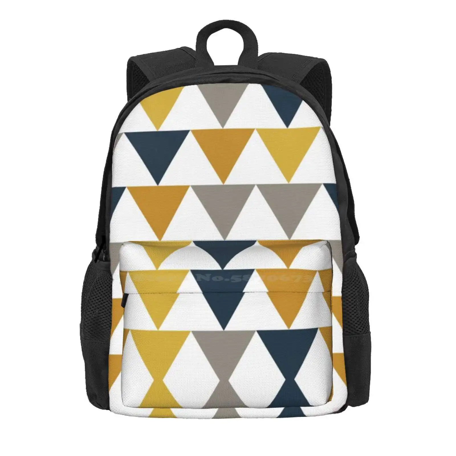 Arrows 2 - Minimalist Geometric Pattern In Mustard Yellow, Navy Blue, Gray, And White Hot Sale Schoolbag Backpack Fashion Bags