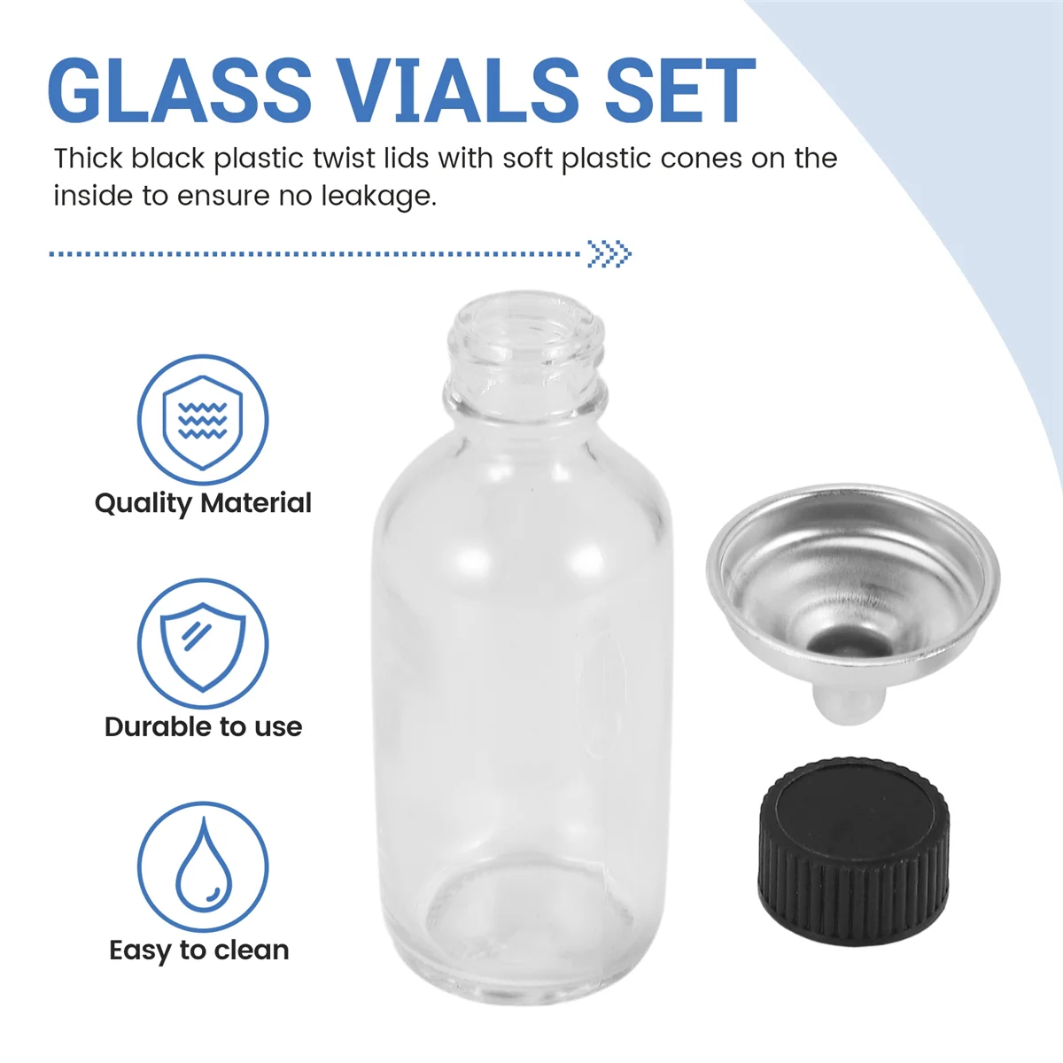 

WFF 12Pc 2 Oz Small Clear Glass Bottles with Lids & 3 Funnels - 60Ml Bottles for Juice Ginger , Whiskey,