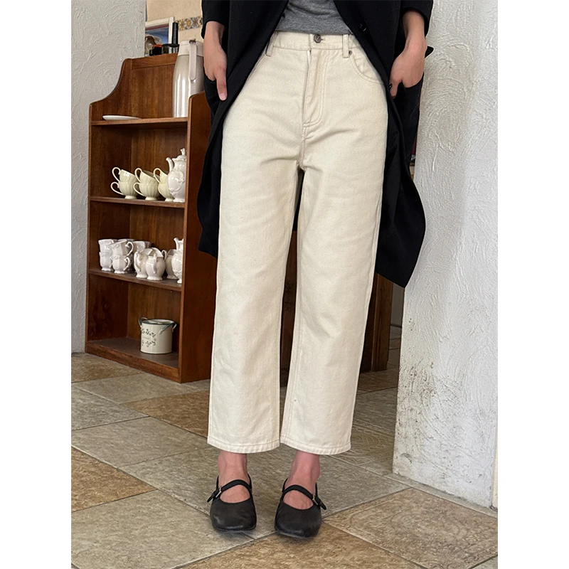 

Bebe High Waist Straight Leg Nine-Tenths Jeans Women's Summer Loose Casual Versatile Wide Leg Pants Commute Sle Cotton