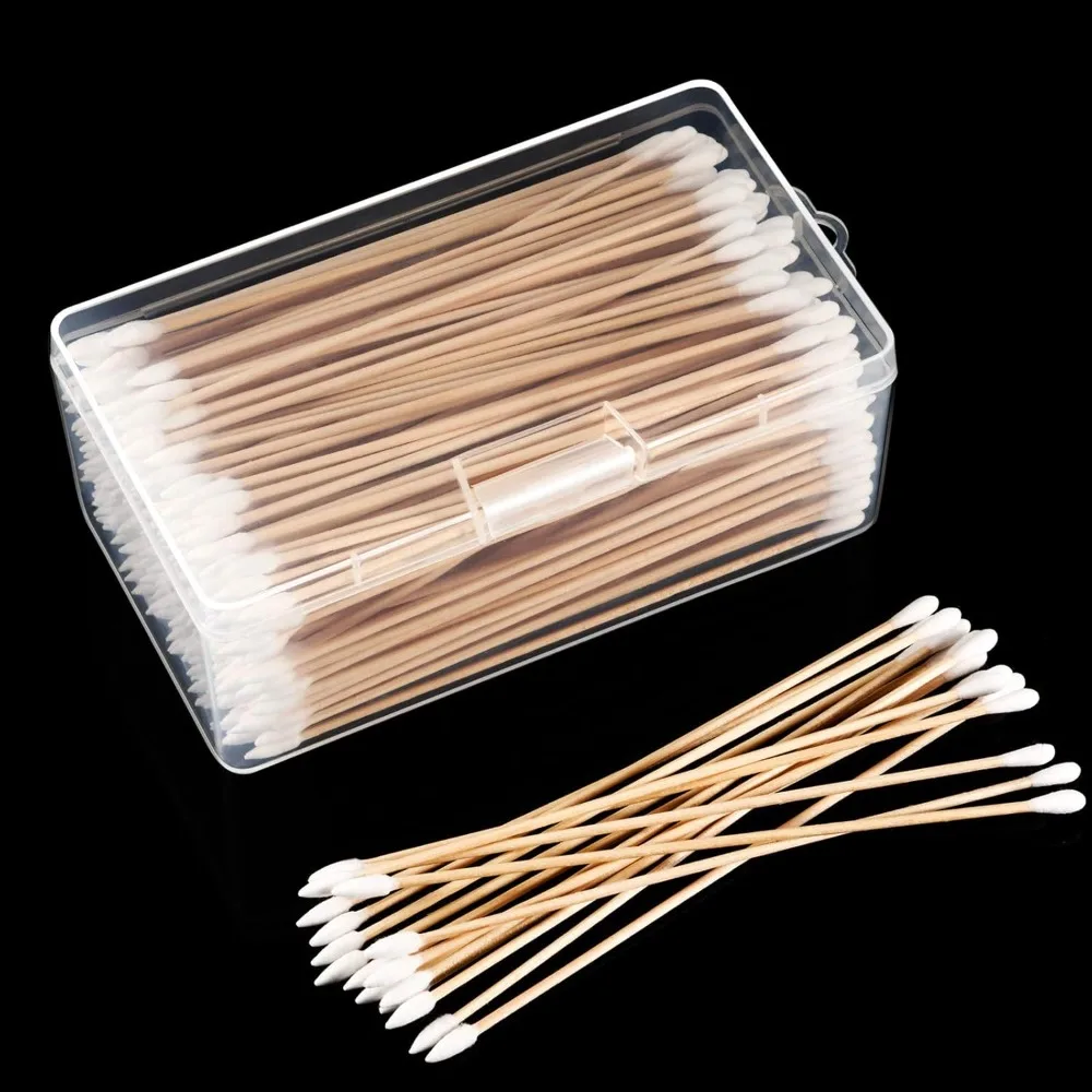 100/300 Stück 6 Zoll lange Wattestäbchen mit Holzgriffen, Applikator mit Baumwollspitze zum Reinigen, Wattestäbchen, Öl-Make-up – Detail 32