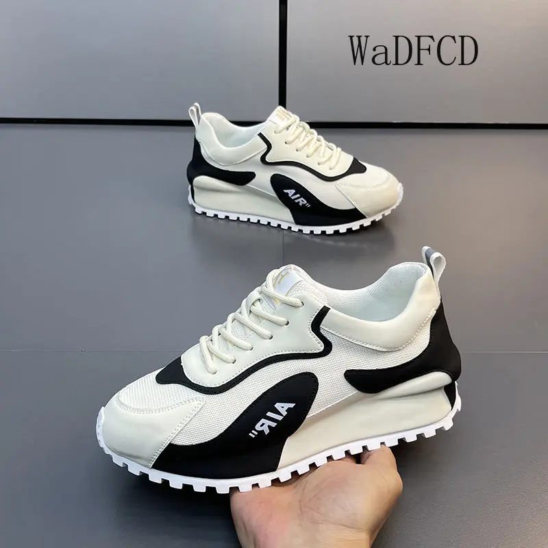 Chunky Sneakers Men Cover Bottom Board Shoes Fashion Casual Microfiber Leather Mesh Breathable Increased Internal Platform Shoes