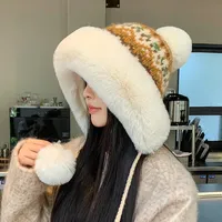 Winter Fleece Warm Ear Protection Lei Feng Hat Plush Hairball Pullover Hat Fashion Versatile Knitted Wool Hat Female Tide