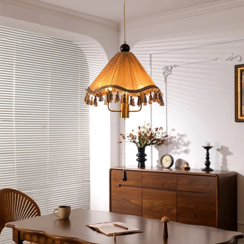 room chandelier retro, fringed bedroom study decorative chandelier American living room dining table atmosphere light