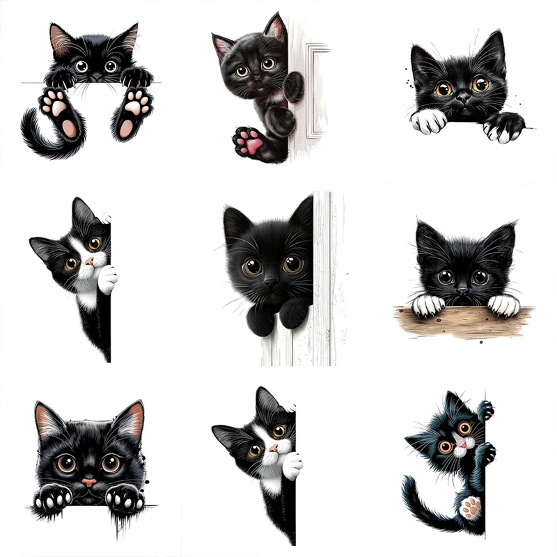 So Cute! Peep Black Baby Cat Vinyl Stickers for Room Decoration Waterproof Decals on the Door Wall Toilet Cabinet Fridge Washer