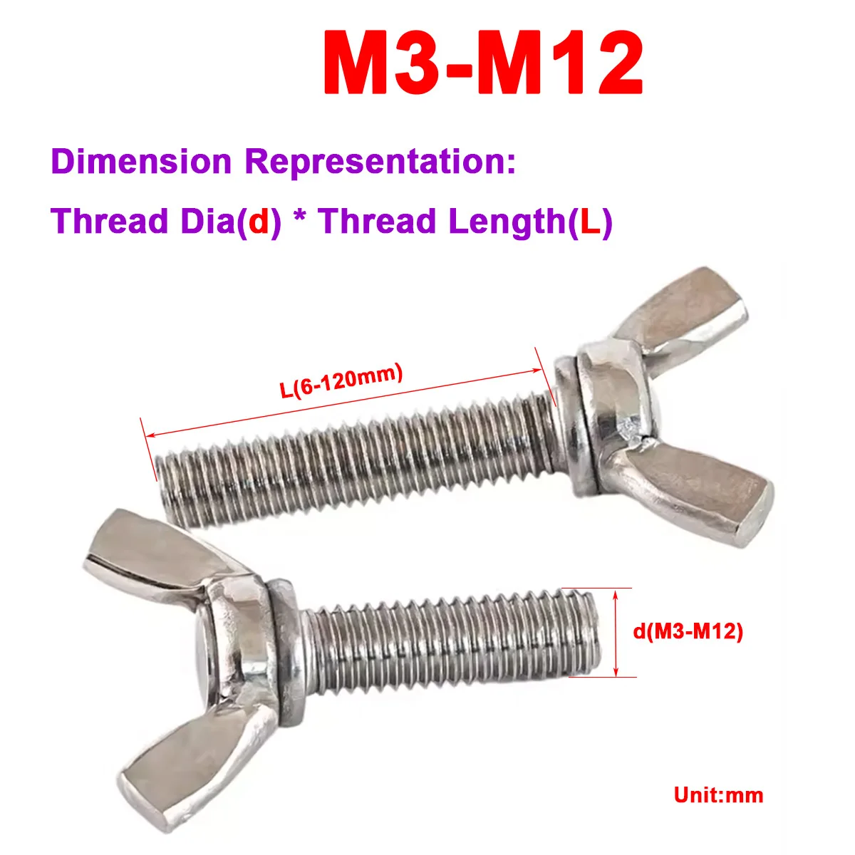 

304/201/316 Stainless Steel Butterfly Hand Screw Bolt M8M10 M12