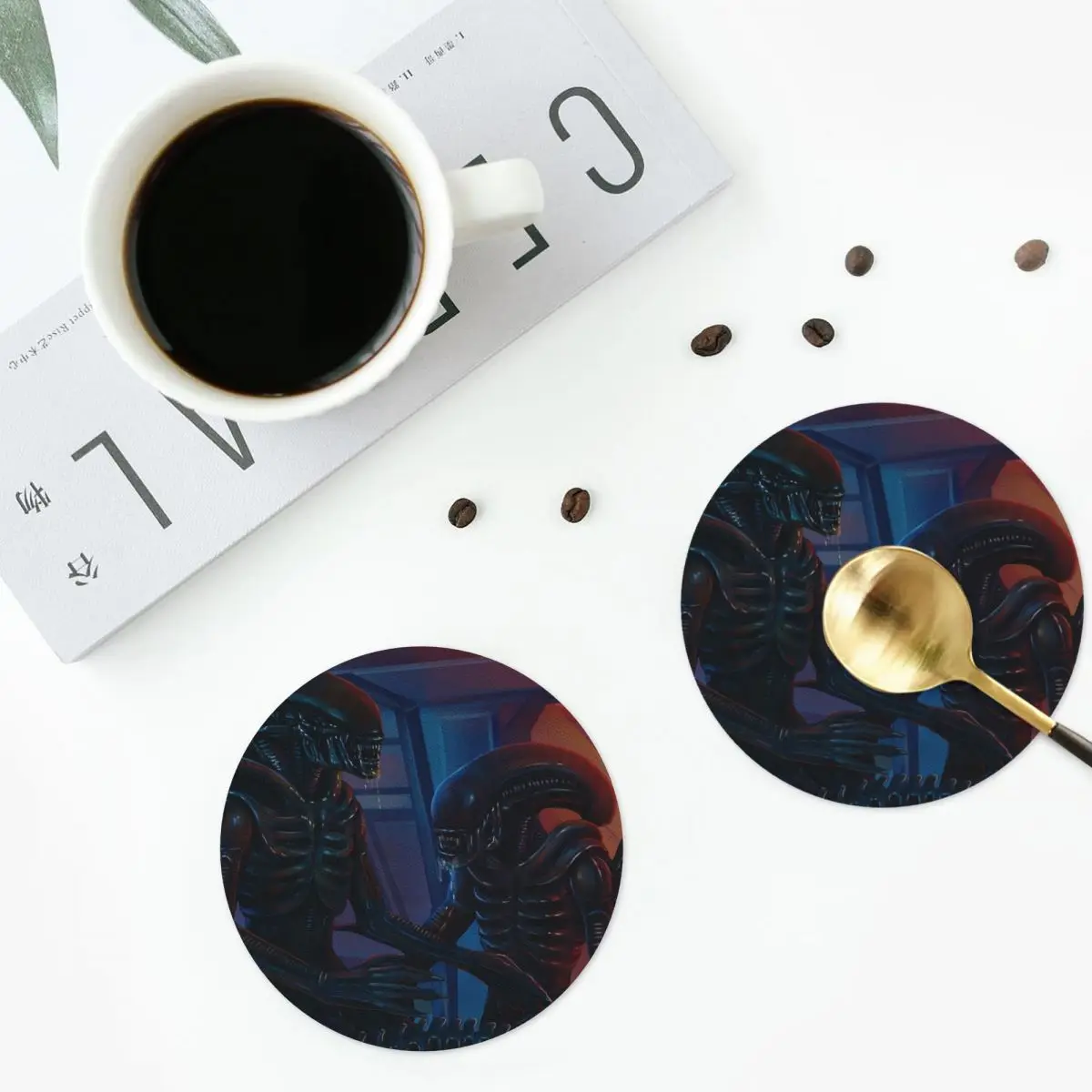 Xenomorph Alien Coasters Kitchen Placemats Waterproof Insulation Cup Coffee Mats For Decor Home Tableware Pads Set of 4
