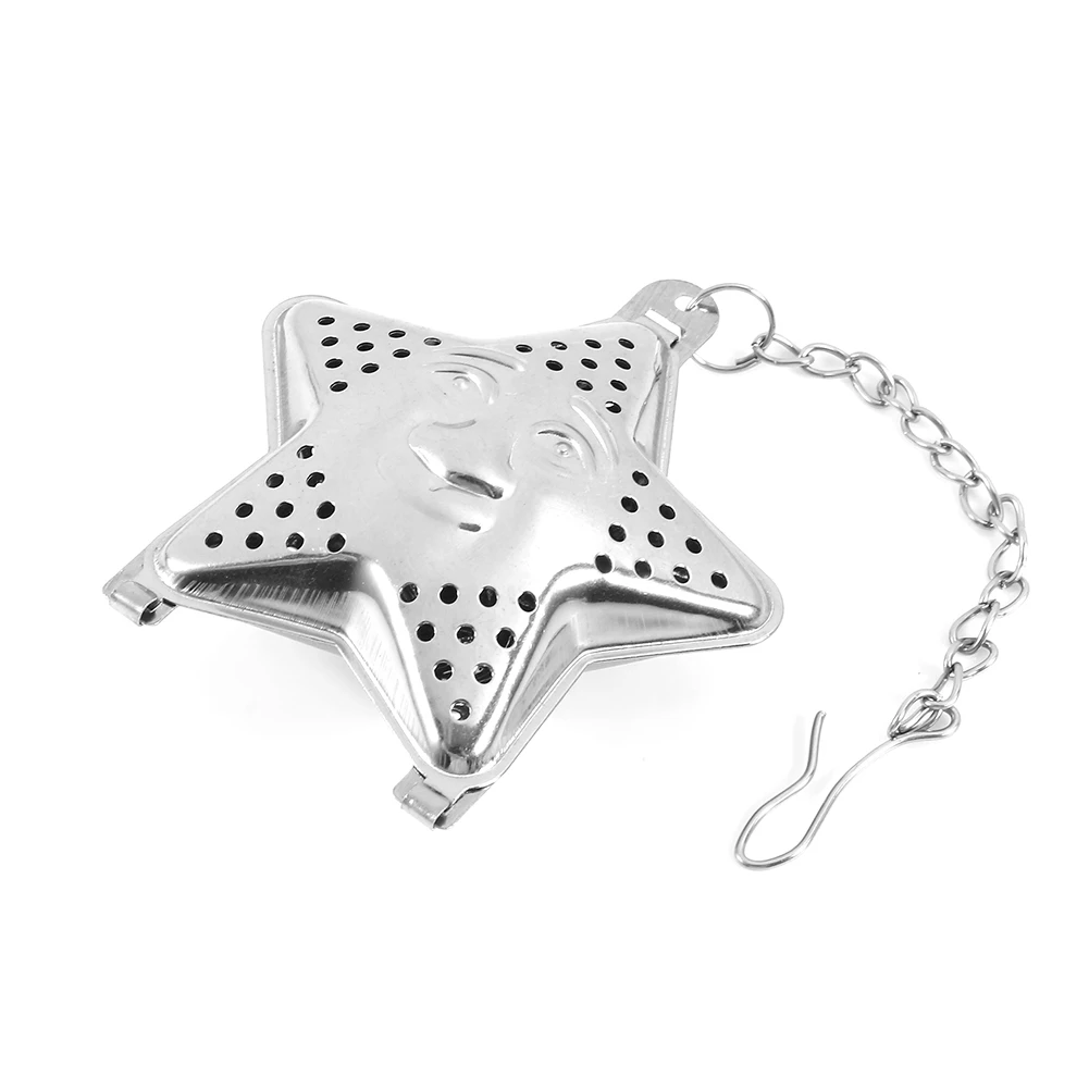 S  Stainless Steel Chain Filter Diffuser Loose Tea Leaf Infuser Home Kitchen Five Pointed Star Tea for Cute Steel Herbal Star