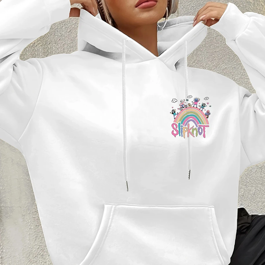 

Novelty Music Logo Metal Rock Band Combination Print Men Women Hoodie Cute Rainbow Pattern Unisex Top Loose Graffiti Sweatshirt