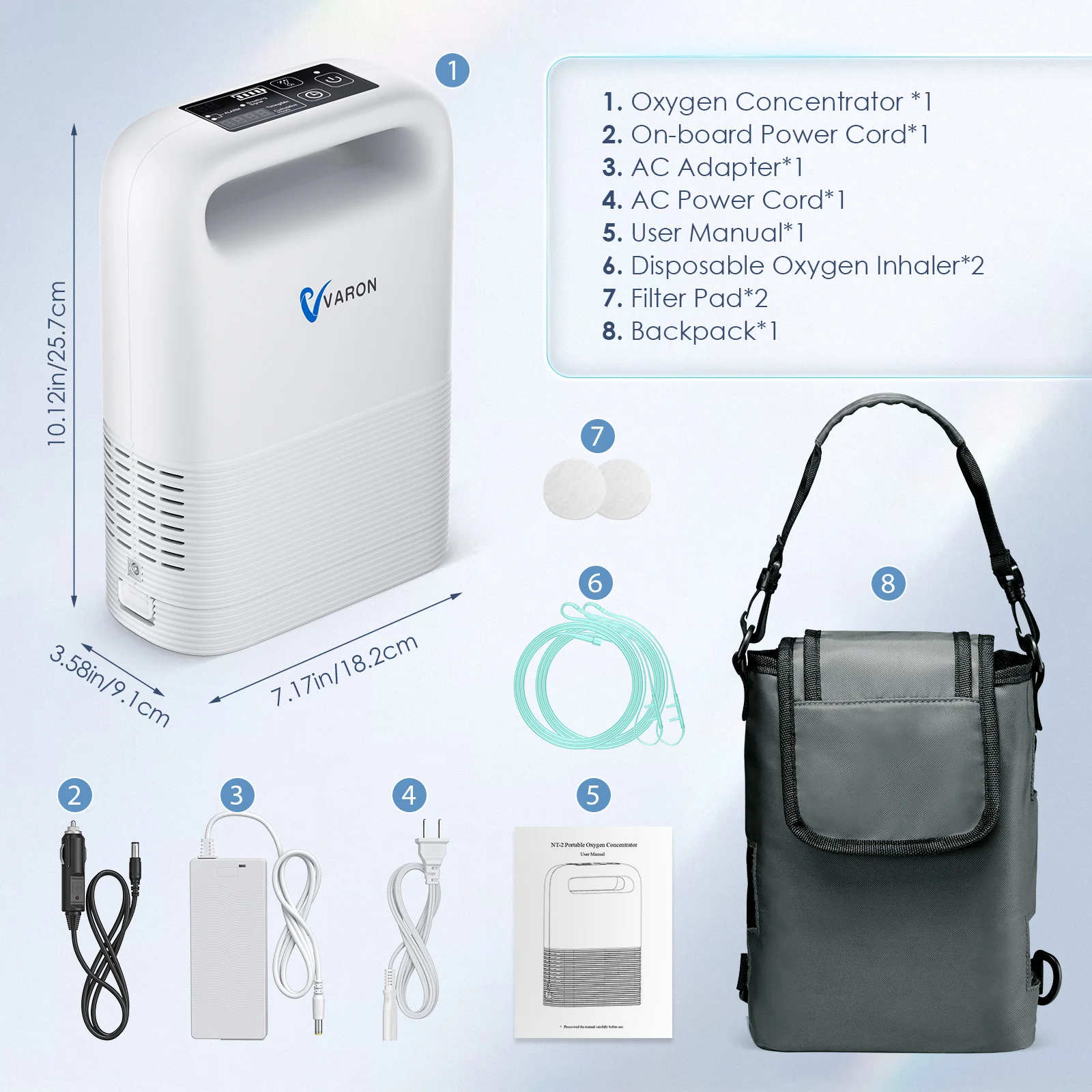 Varon Portable 93 ± 3 Zuurstofconcentratie Pulse Dubbele zuurstofbezorgmodi 5 niveaus verwijderbare batterij voor gebruik buitenshuisreizen