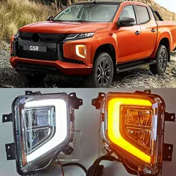 Tampa de luz de nevoeiro LED com sinal de giro amarelo, luzes diurnas para Mitsubishi Triton, L200, 2019, 2020