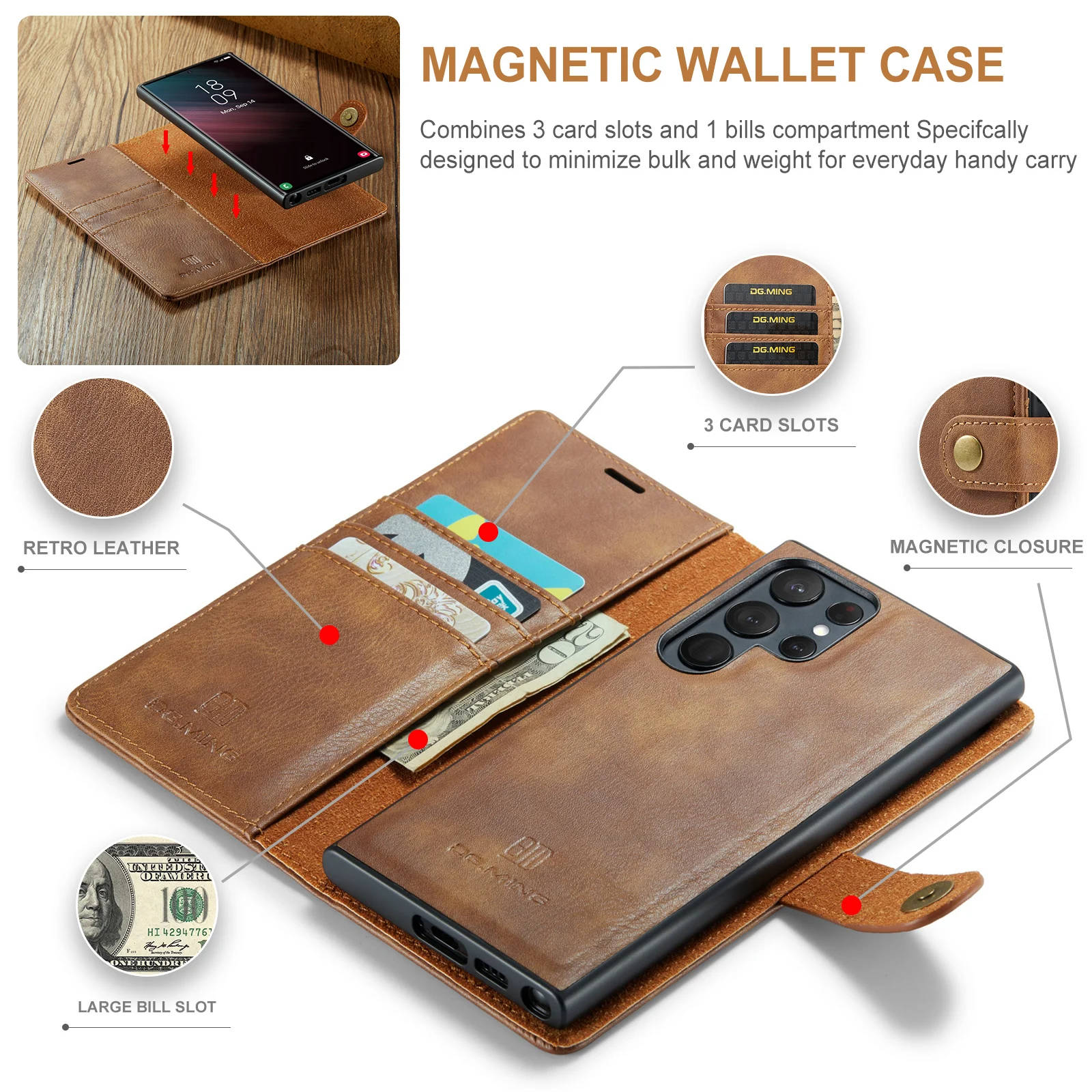 in 1 Magnetic Detachable Wallet Cards Solt Leather Case for Samsung Galaxy S23 FE S22 Ultra S21 Plus A54 A14 A34 A24 A23 Cover