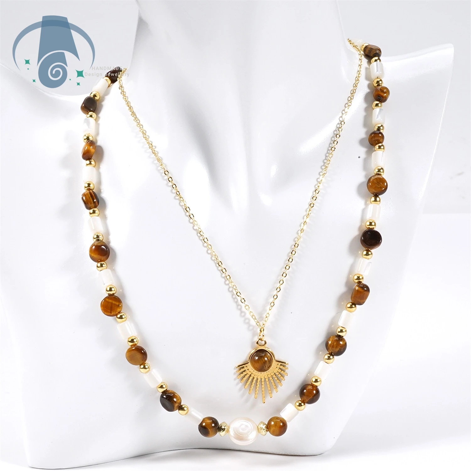 

Ожерелье из пресноводного жемчуга, 14-каратное золото, цепочка в виде ракушки, тигровый глаз, натуральный камень, цепочка на ключицу, элегантные ювелирные изделия, подарок для женщин, мода