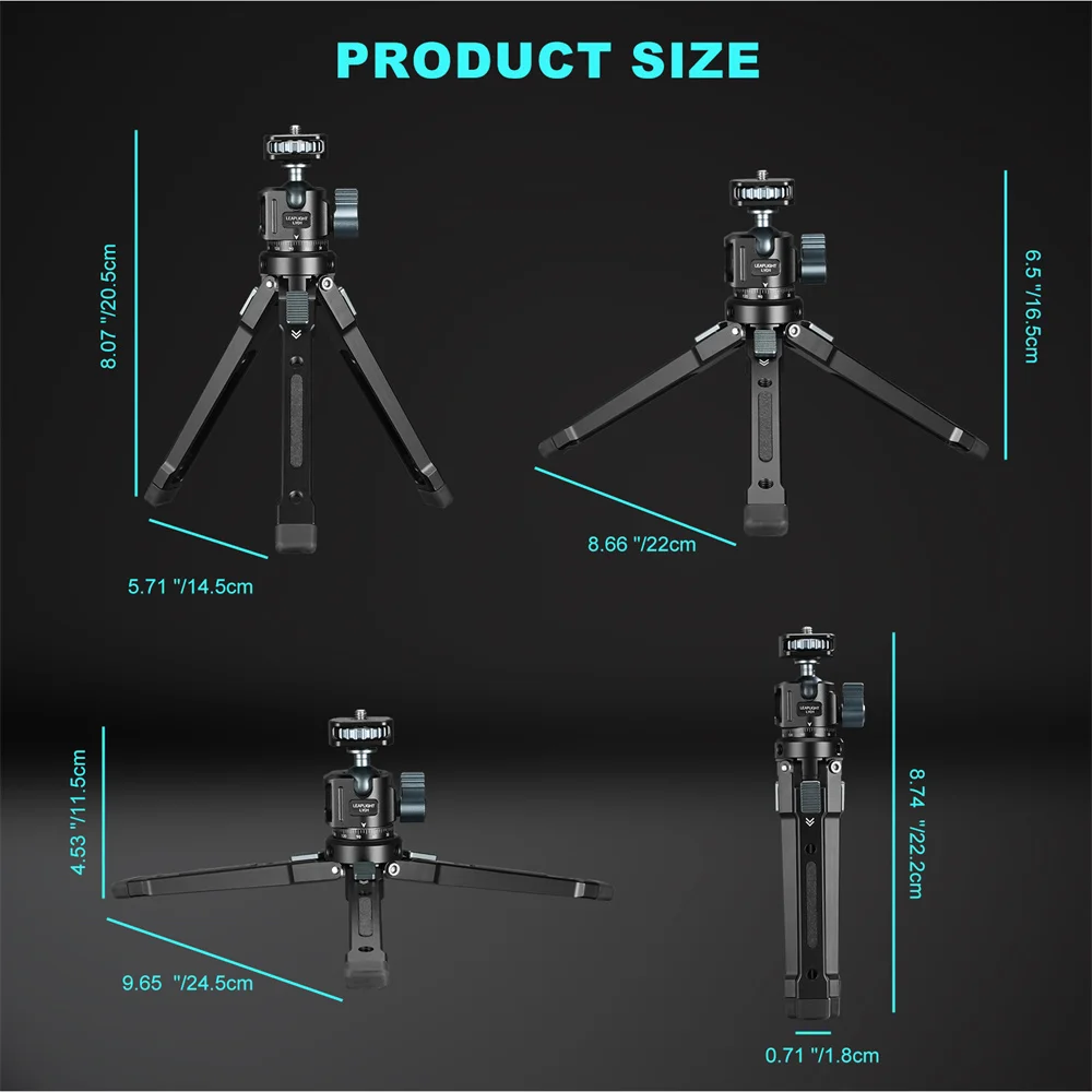 LEAPLIGHT Universal Camera Tripod 3 Adjustable Heights Aluminum Desktop Tripod W 360° Panoramic Ball Head for Video Photography
