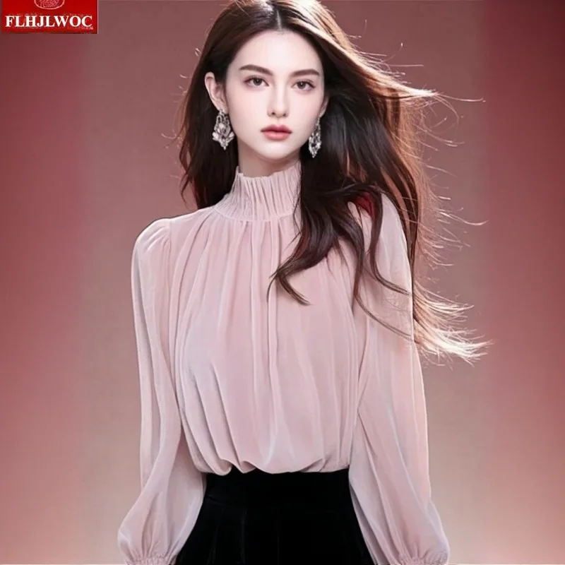 

Новогодние рождественские розовые топы, блузки, милые женские элегантные офисные женские блузки с длинными рукавами, осенне-зимняя водолазка, бархатный топ, базовые рубашки