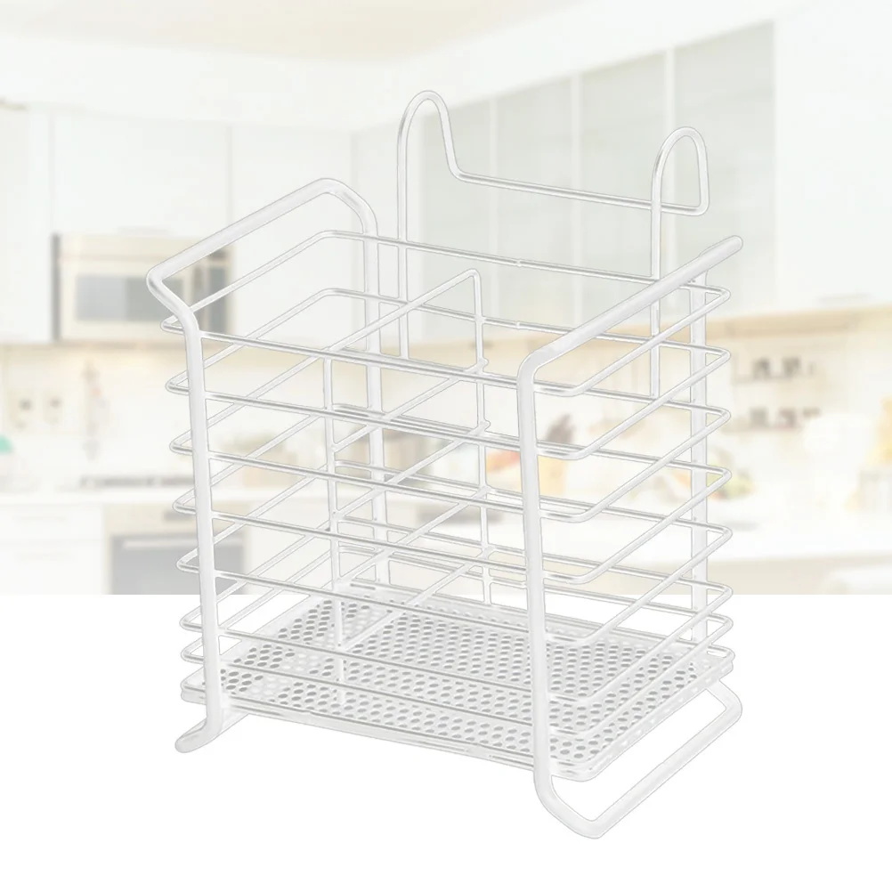 

White Iron Chopsticks Drying Rack Ventilated Kitchen Organizer Hook on Cabinet Doors Utensil Drainer Utensil Drying Rack