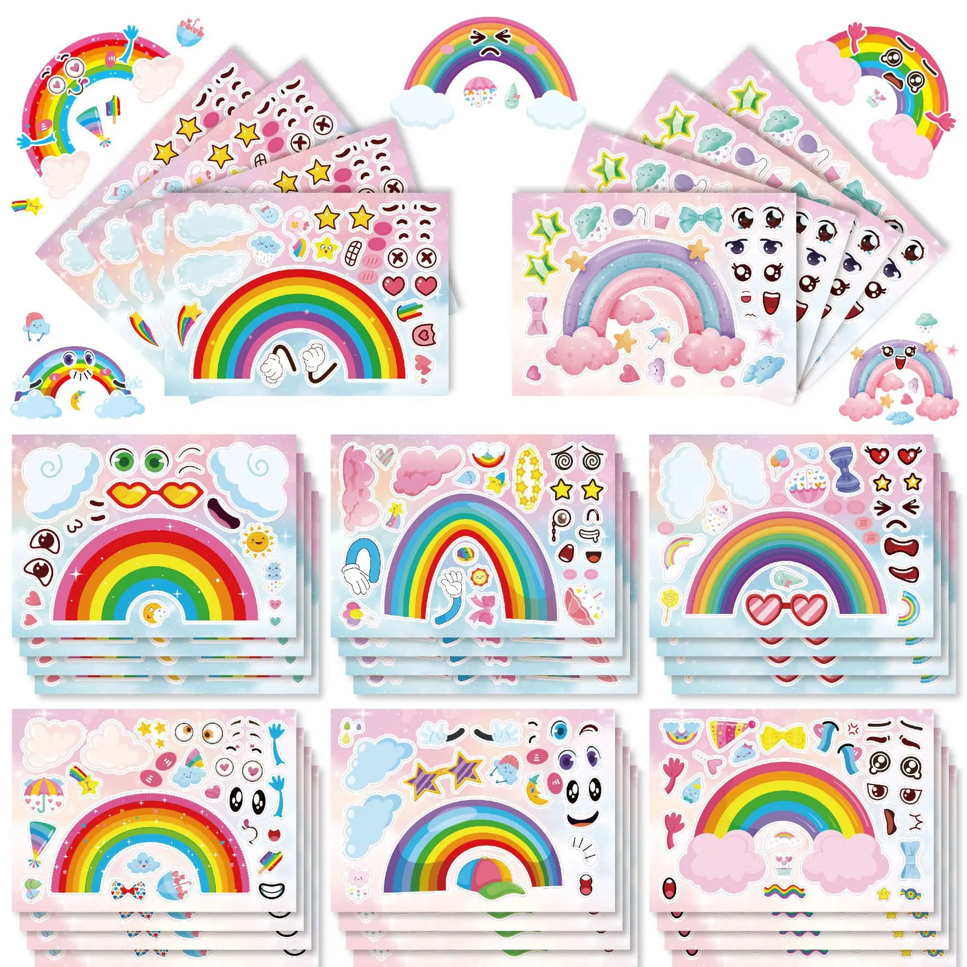 16 Blatt Cartoon-dekorative Regenbogen-Puzzle-Aufkleber, DIY-Puzzle-Aufkleber aus PVC-Material für Kinder, Party-Geschenke, Spielzeug für Kinder