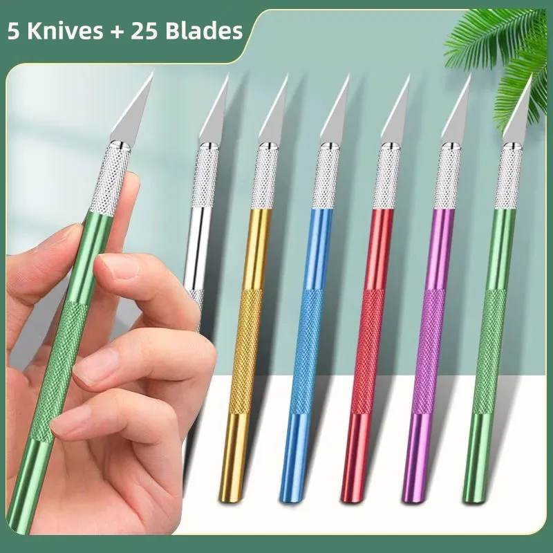 

5 Engraving Knives + 25pcs Blade Colorful Cutter Knifes Carve Tool Sculpture Utility Engrave Sharp Metal Scalpel Woodcarve Blade