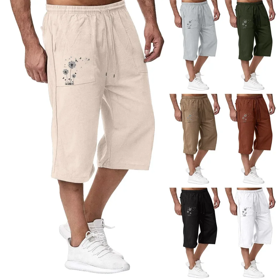 2025 جديد الصيف اللياقة البدنية السراويل الرياضية الرجال Sweatshorts سريعة الجافة تنفس الركض السراويل الأبيض تشغيل السراويل الطويلة غير رسمية
