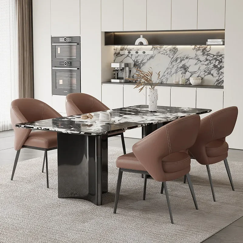 a Modern Luxury Leather Dining Chair Curved Hollow Backrest Stitched Detail Metal Legs For Dining Room Kitchen Decor