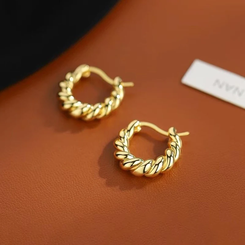 

925 Silver Fried Dough Twists Round Hoop Earrings For Women Party Classic Fine Jewelry Light Luxury Vintage Accessories