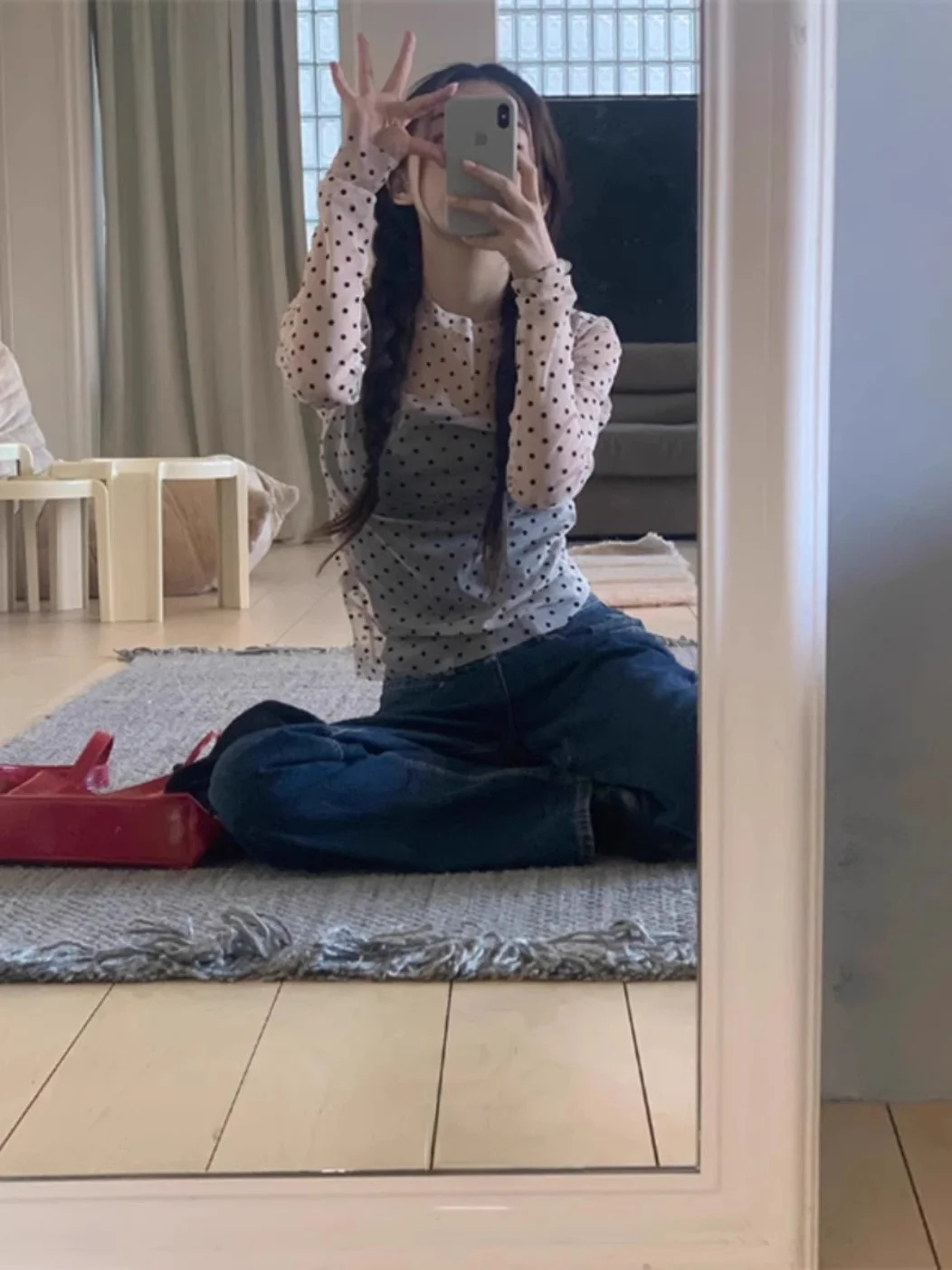 เสื้อยืดทรงเข้ารูป คอกลม ลายจุดวินเทจ สำหรับผู้หญิง สวมใส่แบบเลเยอร์ น้ำหนักเบา แขนยาว เหมาะสำหรับใส่ไปทำงาน ความยาวปกติ