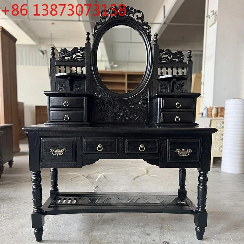 American retro solid wood French country bedroom against the wall makeup table