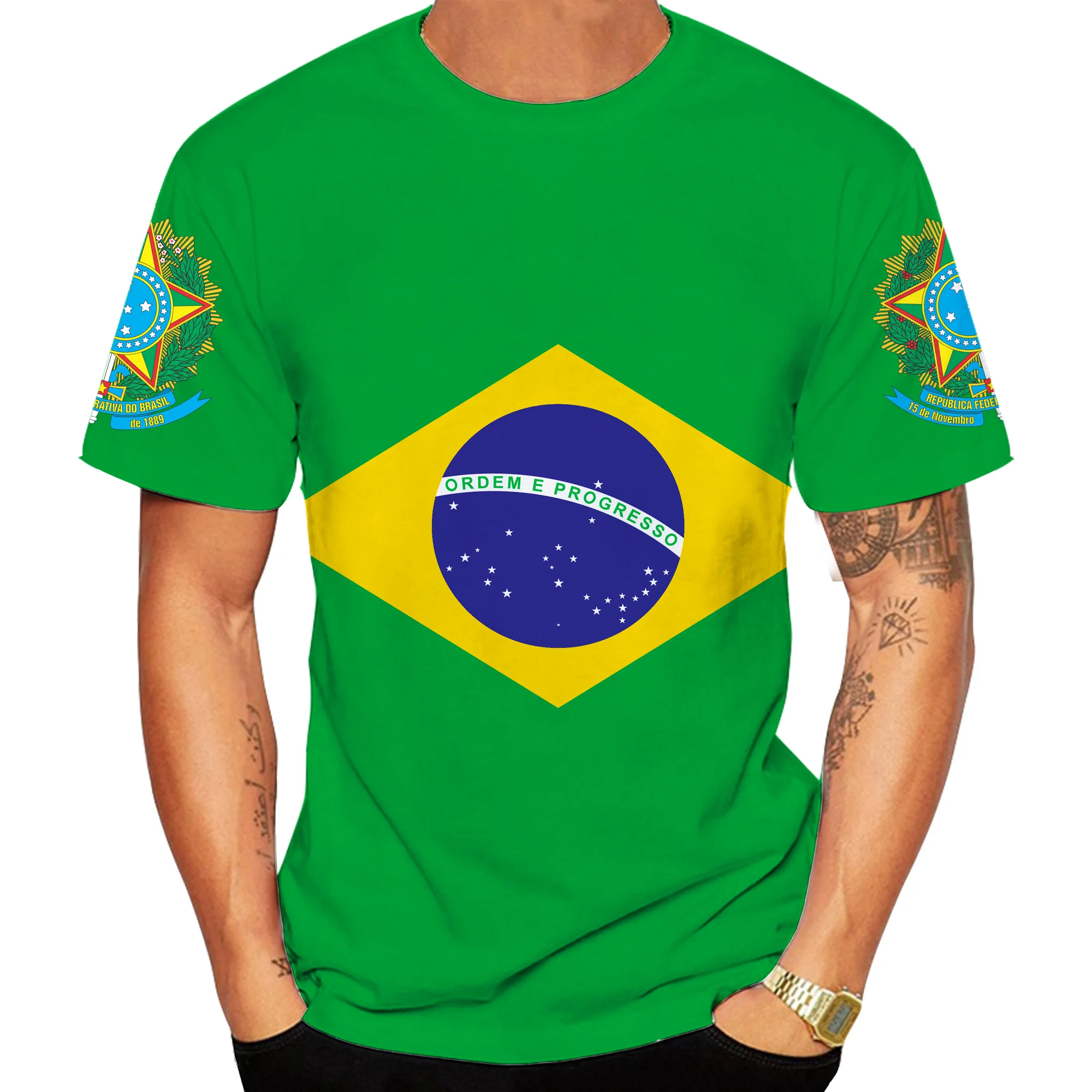 Streetwear Fashion Brasil Flag 3d Printed T Shirt Cool Brazil Flag Short Sleeve Tee Casual O-Neck T-shirt