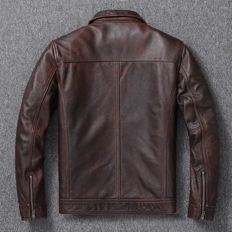 Man Leather Autumn Clothing Coat Cow Jacket Vintage Brown Red Genuine Leather Jacket Men 100% Cowhide Natural Leather Jackets