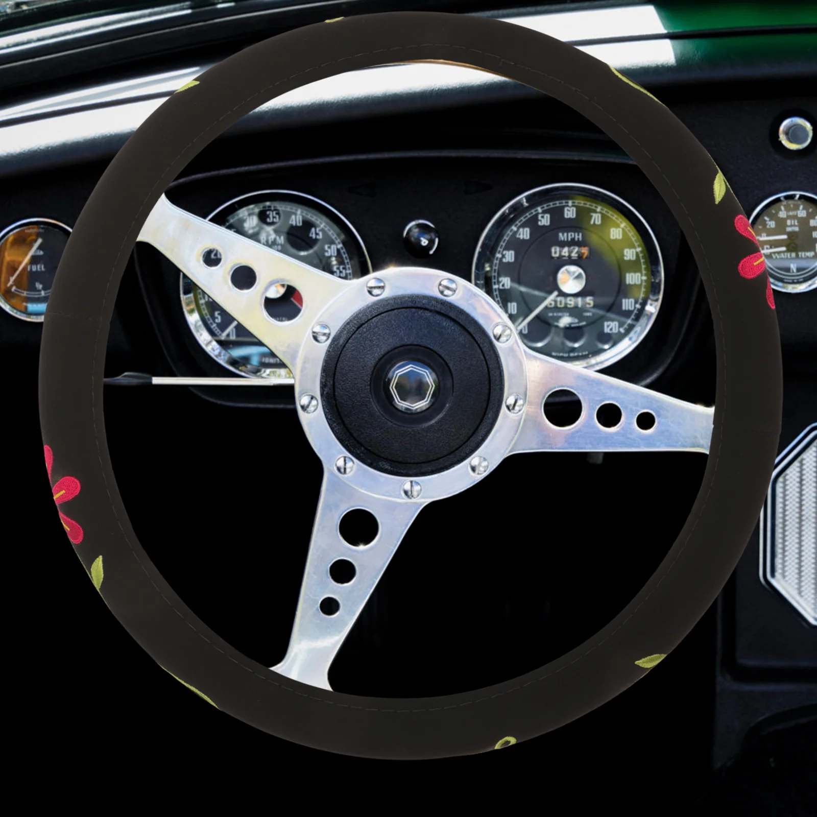 

Fine Texture Embroidered Flower Car Steering Wheel Cover Non-Skid Comfortable Grip for Vehicle Steering Wheel Cover