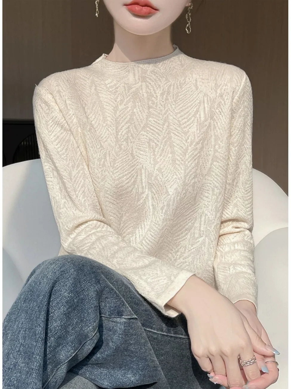 

Outlet Store Women's Knitted Long Sve round Ne Embroidered Top Soft Wool Blend Comfortable Breathable Daily Wear