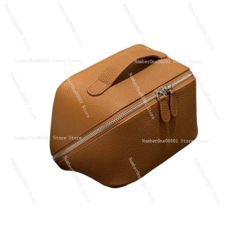 Genuine Leather Makeup Bag Large Capacity Toiletry Bag Travel Organizer Cosmetic Pouch for Women
