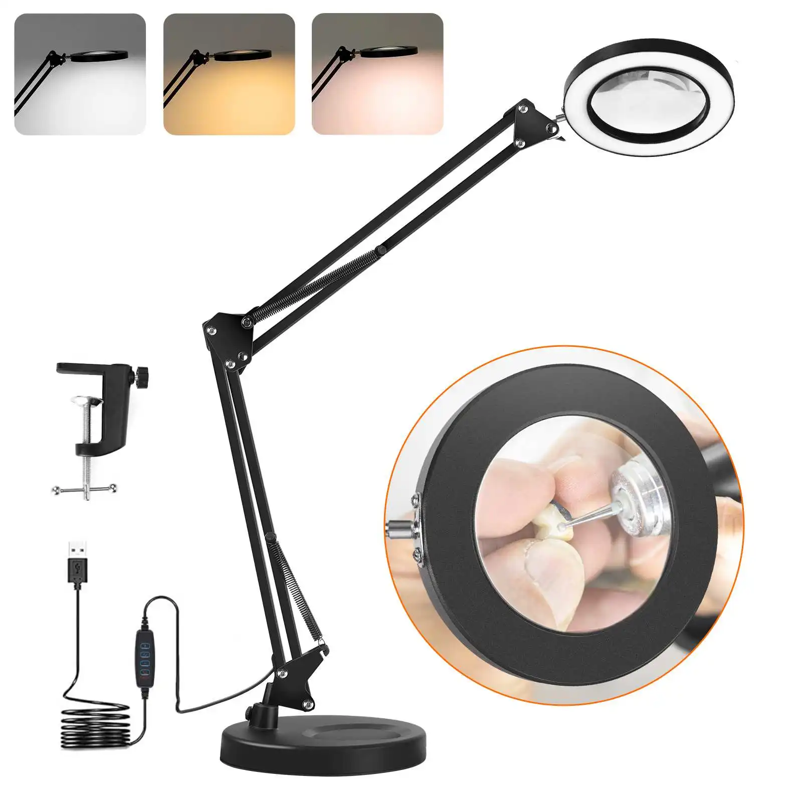 

Magnifier LED Lamp 10X Magnifying Glass with Light 10 Levels LED Reading Light with Clamp Stand Craft 3 Color Light Lamp