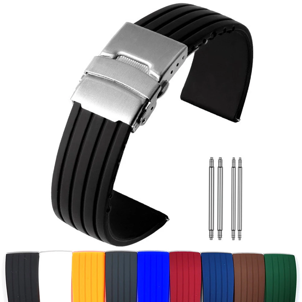

Silicone Rubber Watch Band 18mm 20mm 22mm 24mm Men Women Universal Waterproof Sports Watch Strap Folding Clasp Watchband