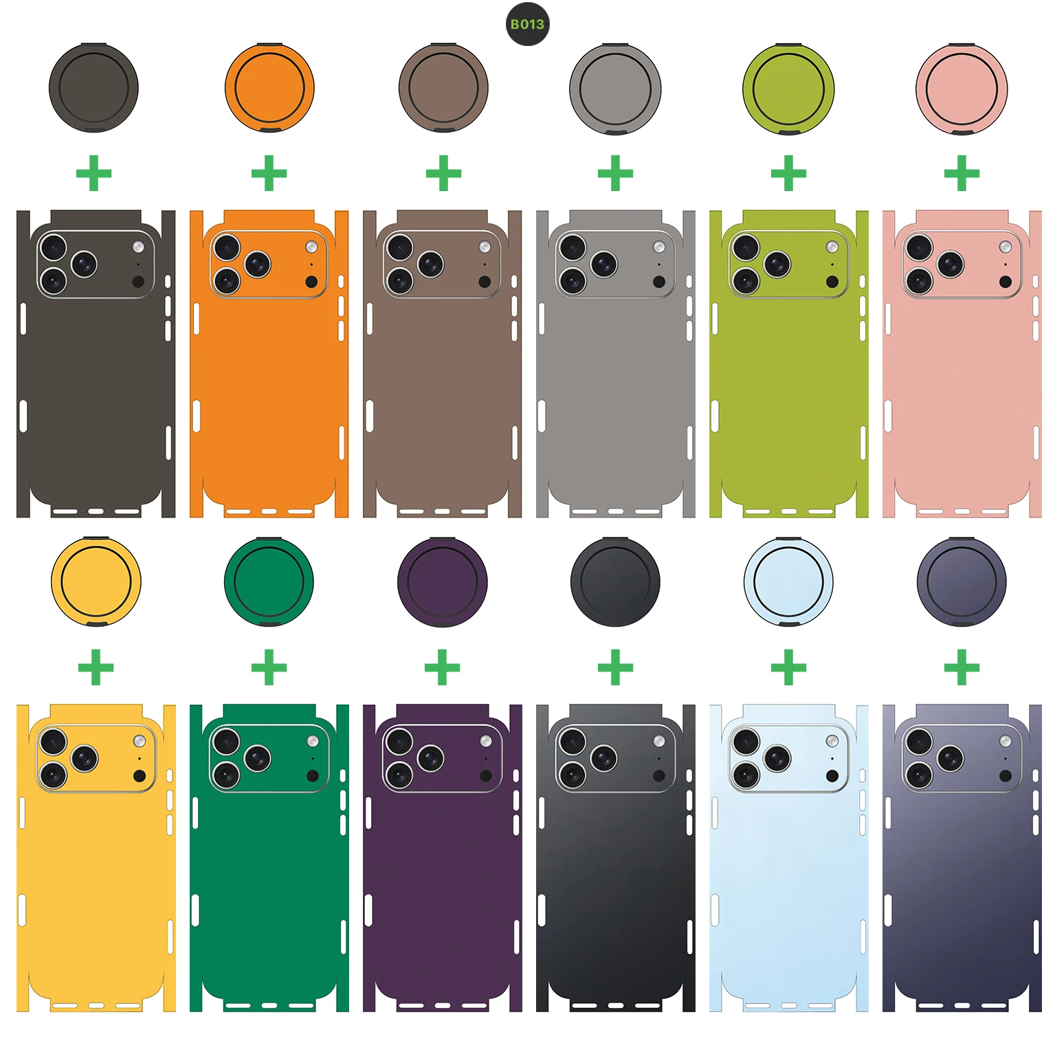 

B013 Decal Skin for iPhone 13 14 15 16 17Pro Max Back Film Cover Wrap Rear Screen Protector with holder Durable Sticker