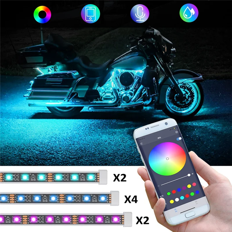 T47C_Motorcycle LED Underglow Kit، شرائط RGB مقاومة للماء لهارلي ديفيدسون هوندا كاواساكي سوزوكي، 12 قطعة