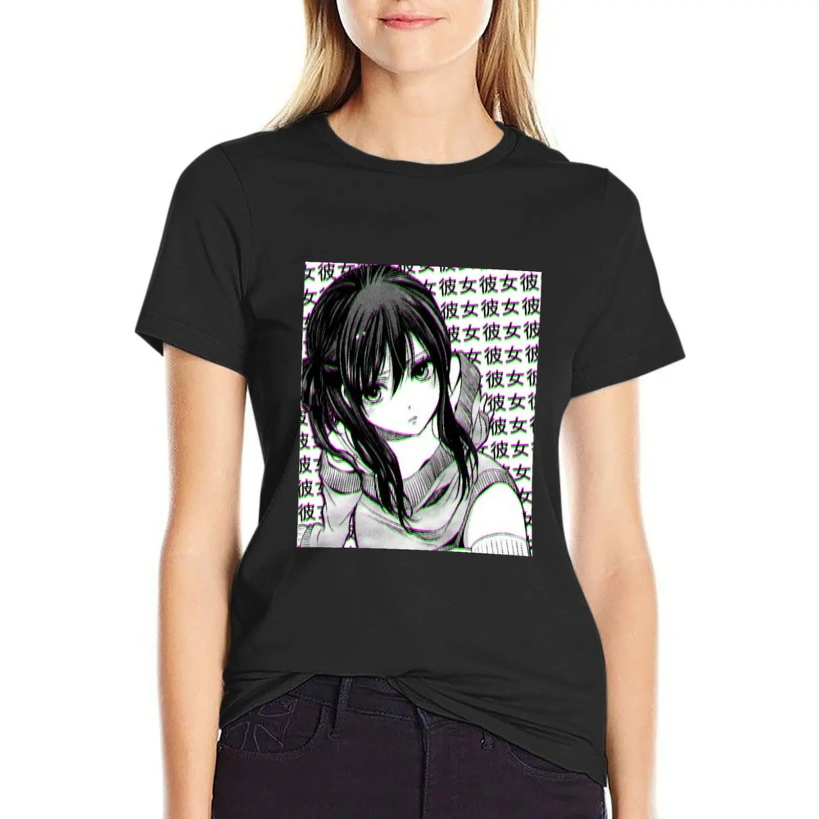 GIRLFRIEND (BLACK AND WHITE) - SAD JAPANESE ANIME AESTHETIC T-Shirt anime vintage plus sizes t-shirt dress for Women long