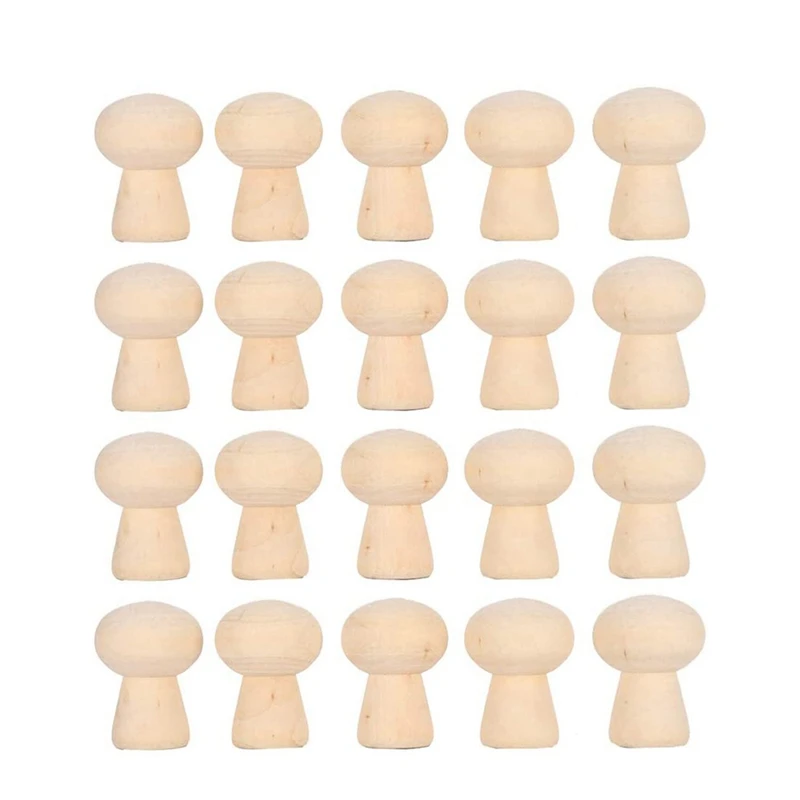 20Pcs Wooden Mushroom Unfinished Wooden Peg Doll Bodies Wood Mushroom Head Shape Unfinished DIY Decoration For Art Craft