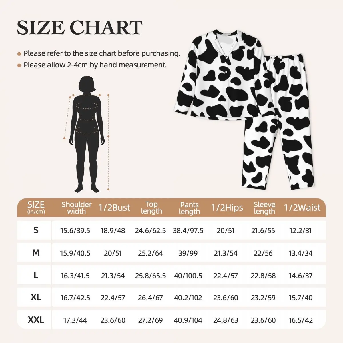 Cow Print Pajama Set Autumn Farm Animal Cute Home Sleepwear Women 2 Pieces Retro Oversized Pattern Nightwear Birthday Present