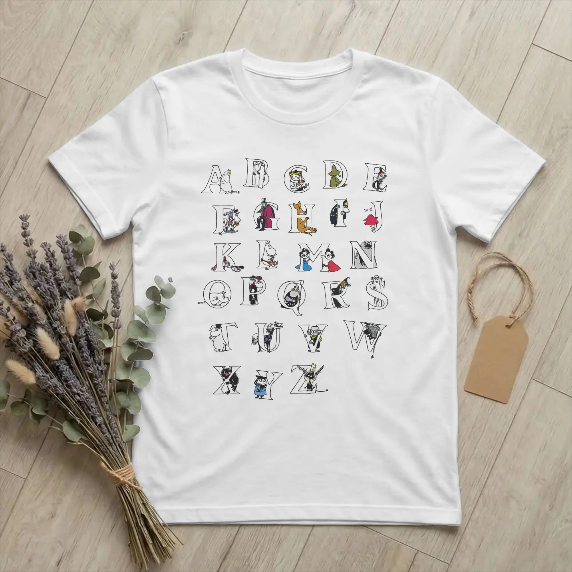 Moomings Colour Alphabet T-Shirt for Men Women Unique Cotton Tee Shirt Round Neck Short Sleeve T Shirts Original Clothing