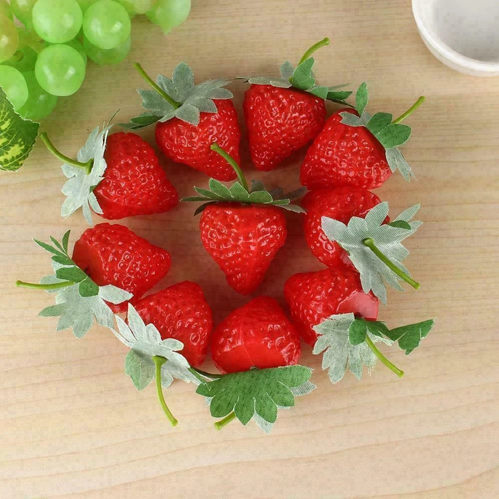 20Pcs Kunstmatige Aardbei Diy Kunstmatige Fruit Simulatie Plastic Nep Fruit Party Prop Ornament Thuis Bruiloft Decoratie