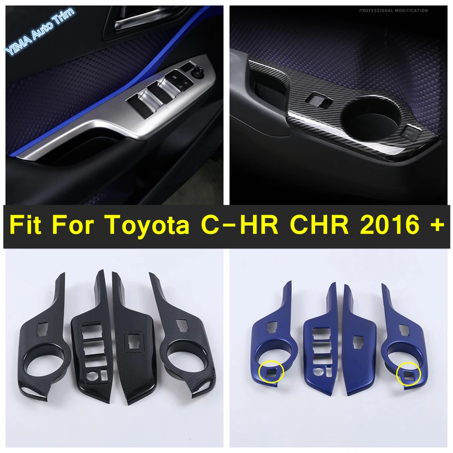 

Carbon Fiber Look Car Window Glass Lift Switch Button Decor Cover Trim Sticker ABS Accessories For Toyota C-HR CHR 2016 - 2022