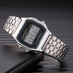 Moda dijital Mens saatler lüks WR F91W bilezik kol saati bant iş elektronik LED erkek saat Reloj Hombre hediye Reloj