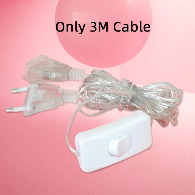 Only 3m Extension Cable 220V EU Plug  For String Light Fairy Lamp Christmas lights Curtain Lighting