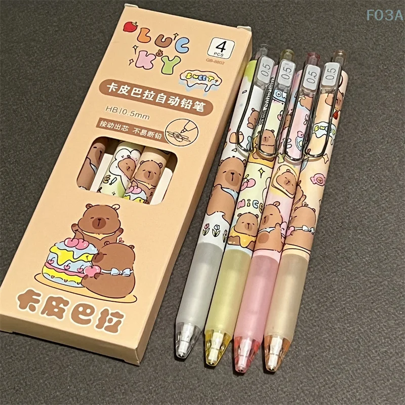 4Pcs Cartoon Cute Capybara Mechanical Pencil Children's Drawing Writing School Supplies Aesthetic Student Stationery Gifts