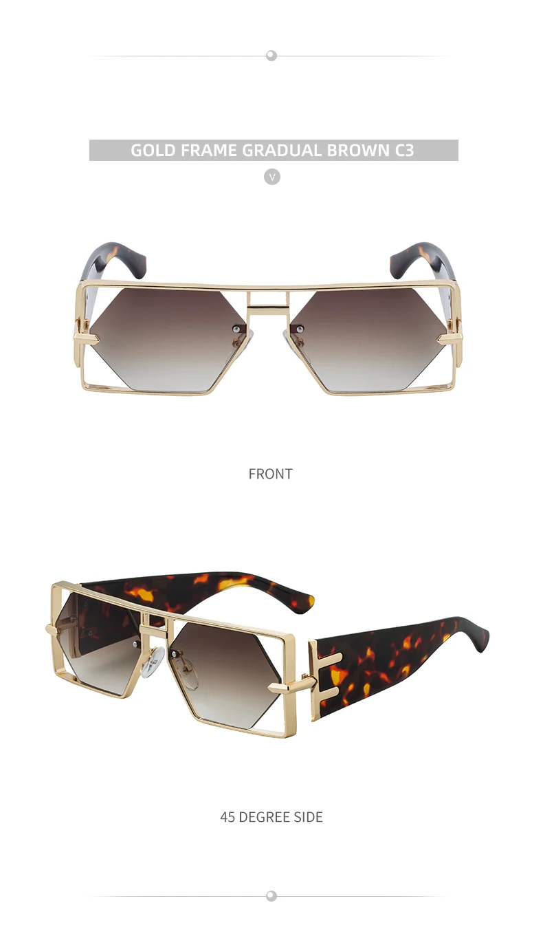 Steampunk Rechteckige Sonnenbrille für Damen und Herren 2026 Luxuriöser Hohler Metallrahmen Sonnenbrillen Vintage Punk Sechseckige Brillen UV400 Schutz – Detail 13