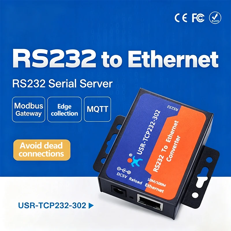 USR-TCP232-302 RS232 Seriell-zu-Ethernet-Konverter Serieller Server 10/100Mbps LAN Modbus MQTT Unterstützung Industrielle DIN-Schiene