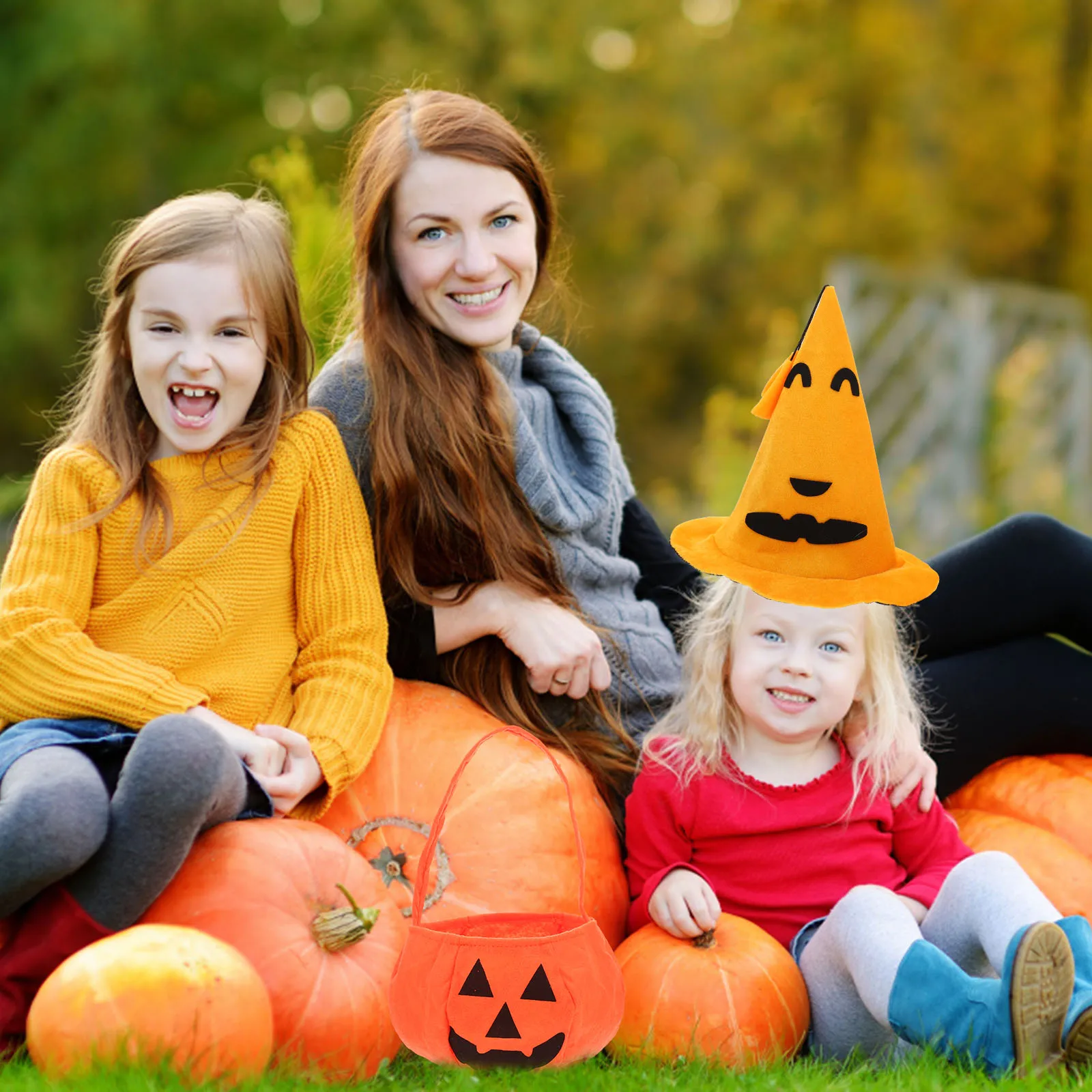 

Halloween Pumpkin Cape Hat Set Kids Costume Boys Girls Bright Color Comfortable Wear Fits Most Children Party DIY Decor