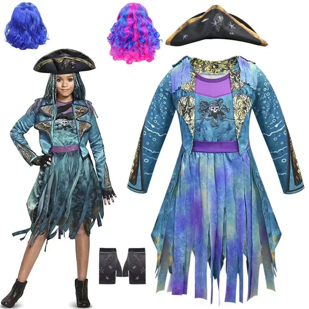 

Fantasia Magical Pirate Cosplay Child Girls Dress Movie Descendants Rise Red Disfraz Costume Kid Halloween Carnival Party Cloth