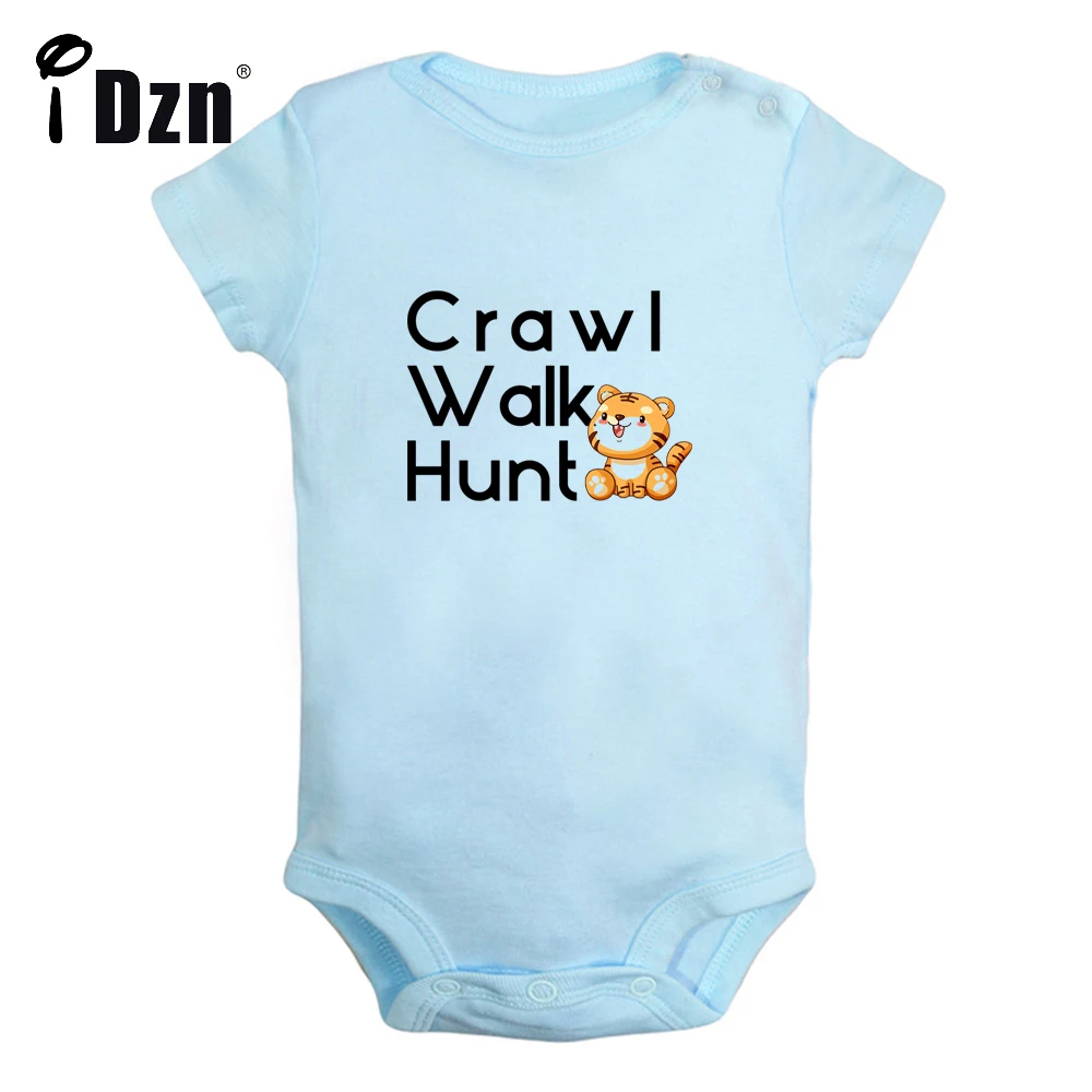 Crawl caminhada caça bonito do bebê meninos engraçado bodysuit bebê meninas carta impresso macacão infantil manga curta macacão roupas de algodão